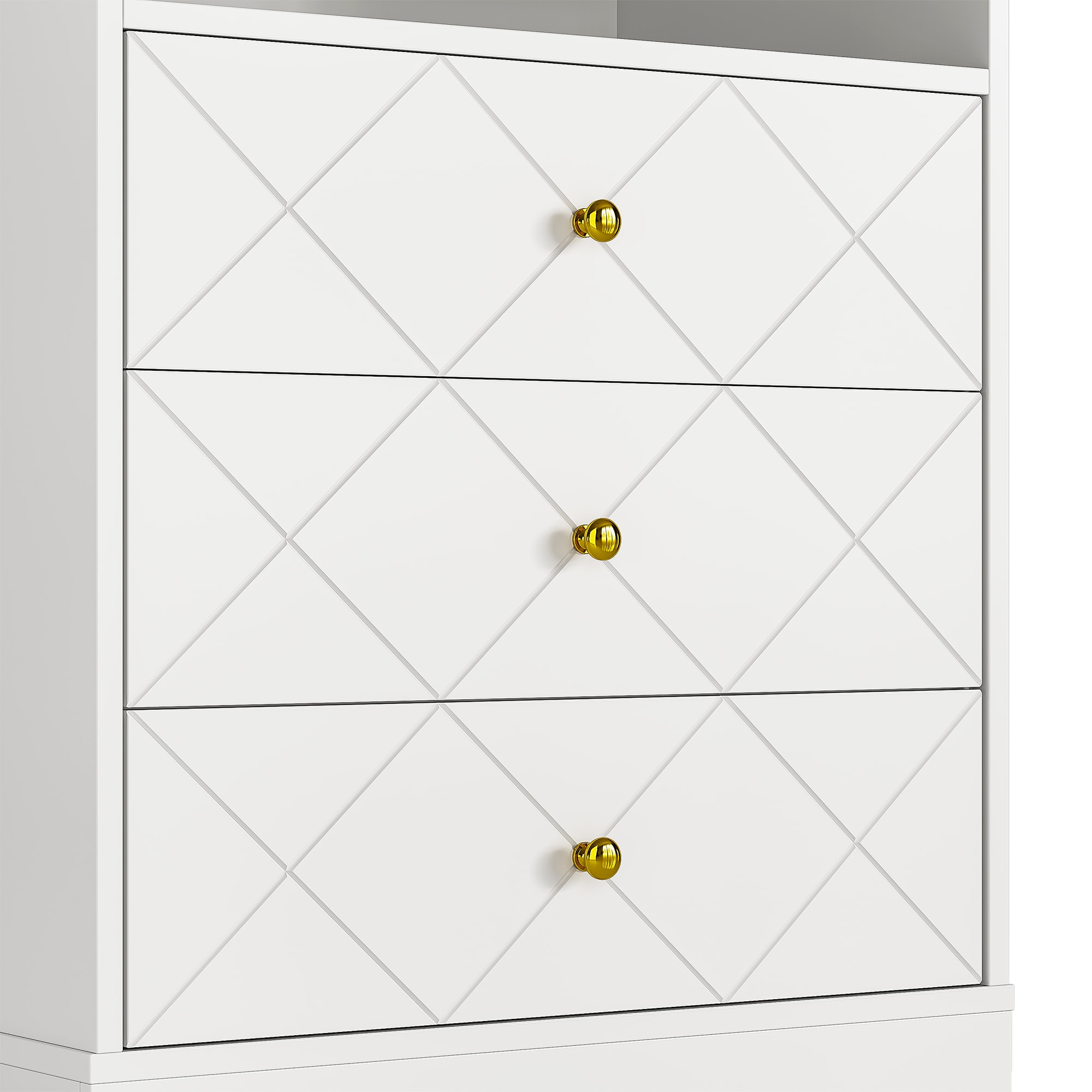 Dresser With Drawers & Floating Shelves, 3 Drawer Dresser With Open Storage & Painted Finish, Modern Storage Dresser For Toddler Room, Bedroom, Living Room, Closet, Hallway, White_maomaolike.com